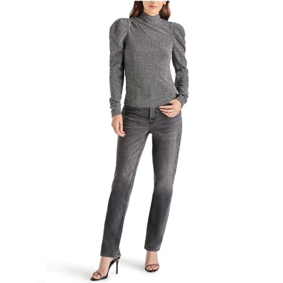 Steve Madden Estella Metallic Puff Shoulder Knit Top - Picture 7 of 16